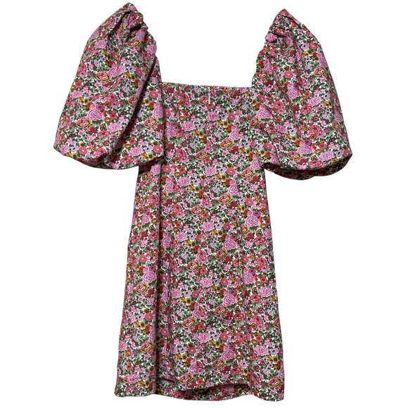 Mango Floral Mini Dress Puff Sleeve XS - Picture 4 of 6